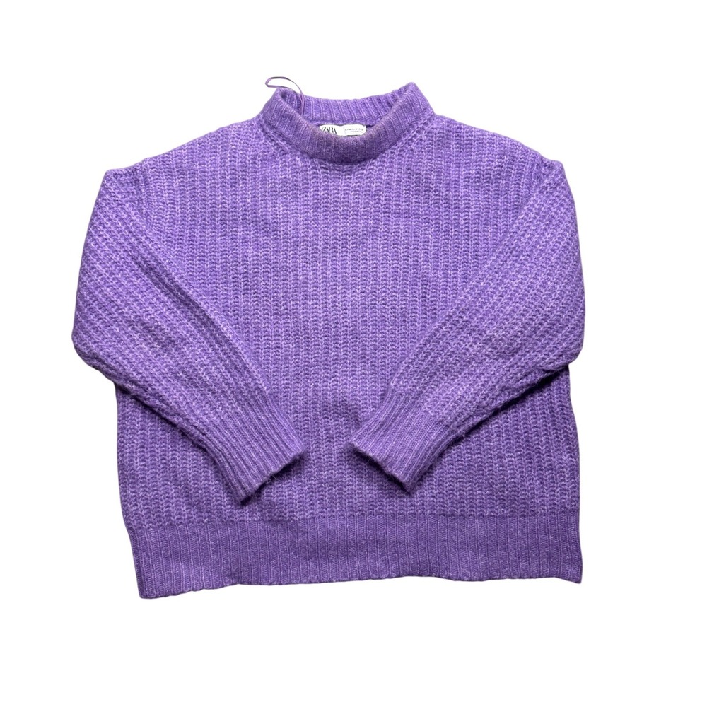 Zara Purple Mock Neck Chunky Knit Wool Alpaca Blend Sweater Womens Medium